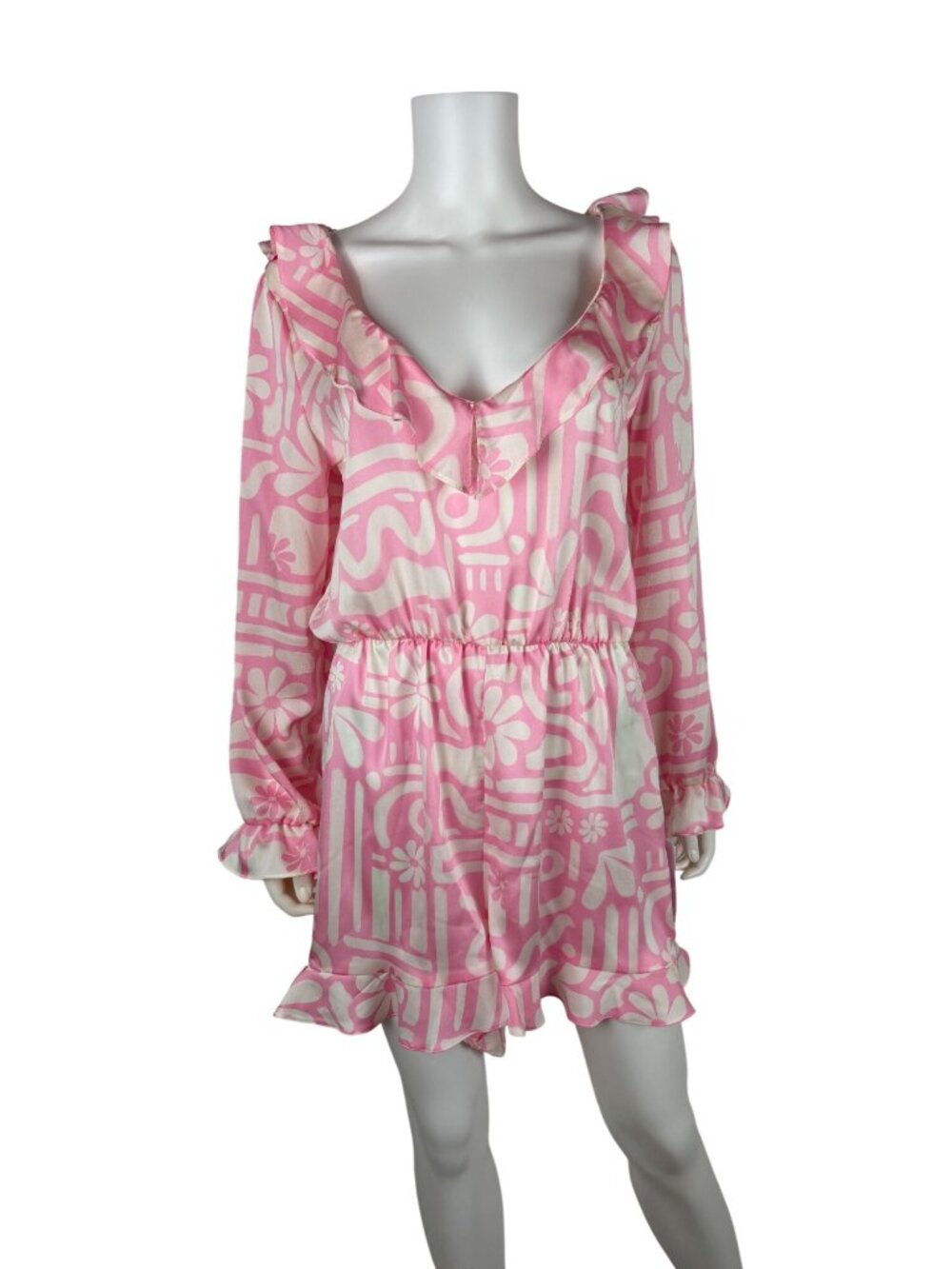 Never Fully Dressed Pink Dallas Playsuit Womens US 8 Retro Floral Print Ruffle - Picture 2 of 13